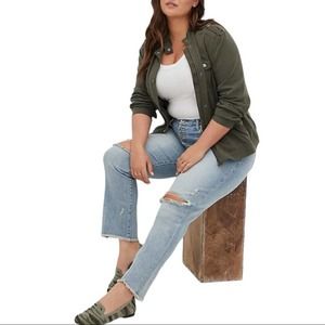 TORRID 12 Stovetop Straight Distressed Denim Jeans Hi Rise Buttonfly